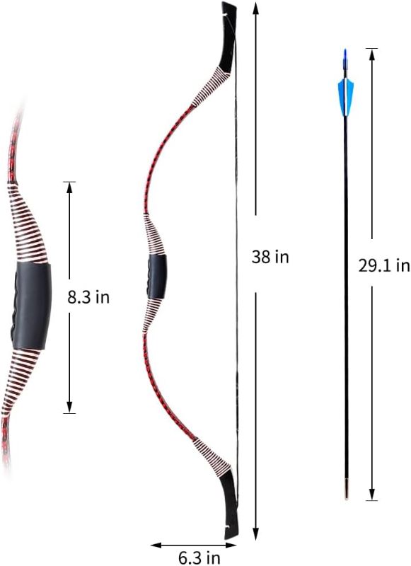 Photo 1 of Archery Recurve Bow and Arrow Set for Youth Small Dragon Bow Traditional Teen Bow Set Handmade Wooden Horse Bow for Beginner (10-18lb) 41"(10)
