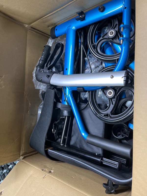 Photo 1 of 2 in 1 Rollator Walkers for Seniors with Padded Seat- Medical Transport Chair Walker with Adjustable Handle and Reversible Backrest (Blue)