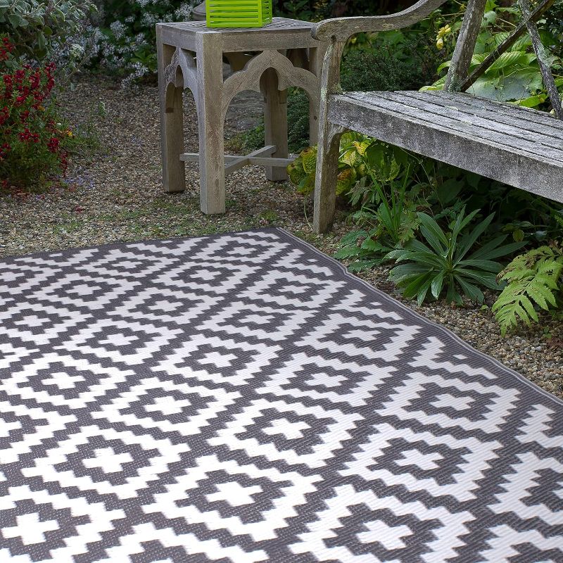 Photo 1 of 
FH Home Outdoor Rug - Waterproof, Fade Resistant, Reversible - Premium Recycled Plastic - Geometric - Patio, Porch, Deck, Balcony - Aztec - Gray & White...