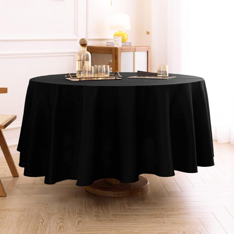 Photo 1 of 
Aocoz Black Round Tablecloth - 120 Inch Round Tablecloths, Stain-Wrinkle Resistant, and Washable, Decorative Polyester Table Cover for Dining Table, Banquets, Buffet Parties, and Wedding