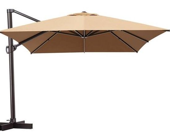 Photo 1 of 13 ft. x 10 ft. Rectangular Heavy-Duty 360-Degree Rotation Cantilever Patio Umbrella in Tan