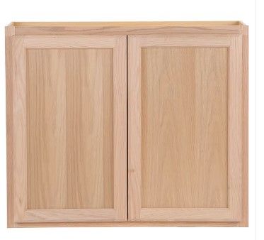 Photo 1 of 36-in W x 30-in H x 12-in D Natural Unfinished Oak Door Wall Fully Assembled Cabinet (Flat Panel Square Door Style)