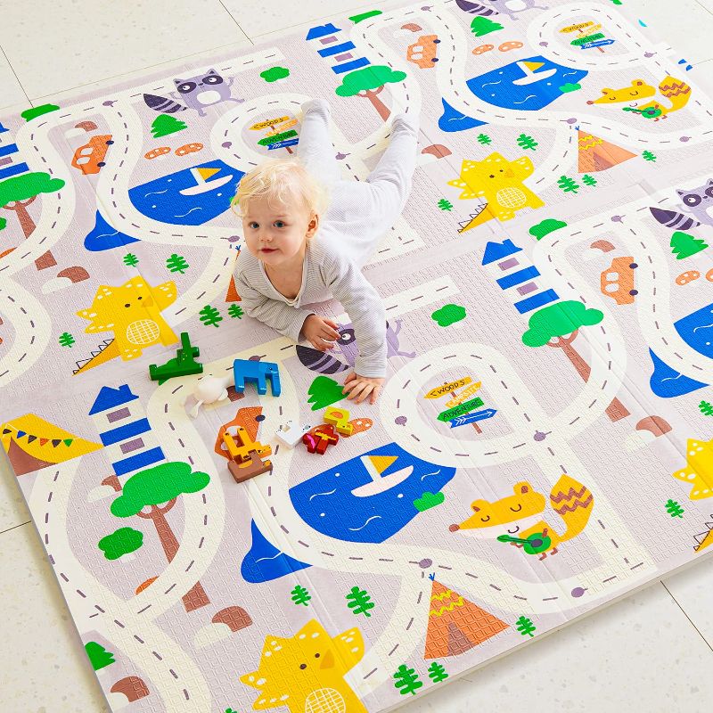 Photo 1 of 71" x 79" Extra Large Foldable Baby Play Mat?Romrol Upgraded Tear Foam Proof Crawling Mat with Travel Bag Suitable for Indoor and Outdoor...
