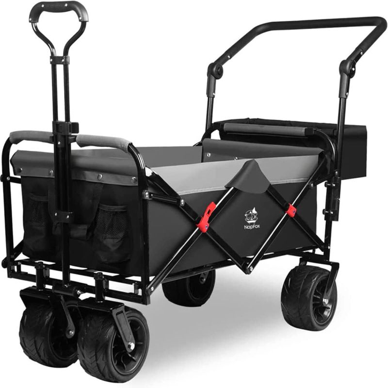 Photo 1 of  Folding Wagon Cart Utility Wagon with Rear Bag Adjustable Push Pull Handle, All Terrain Beach Wagon with Big Wheel for Sand, Heavy Duty Foldable...