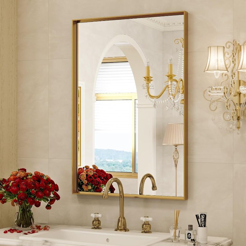 Photo 1 of  Gold Framed Mirrors for Bathroom, 26x38 inch Bathroom Vanity Mirror, Metal Frame Wall Mounted Rectangle Mirror for Washroom Bedroom Living Room...
