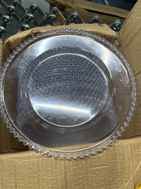 Photo 4 of 30 Pack Plastic Beaded Charger Plates 11 Inch Plastic Round Dinner Plate with Beaded Rim Silver Bead Charger for Dinner Plates Clear Serving Plates Decor for Party Wedding Event Banquet Tabletop Decor