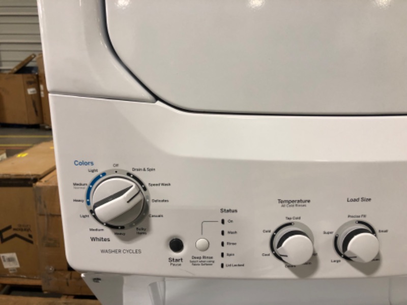 Photo 4 of GE GUD27ESSMWW Unitized Spacemaker 3.8 Washer with Stainless Steel Basket and 5.9 Cu. Ft. Capacity Electric Dryer, White