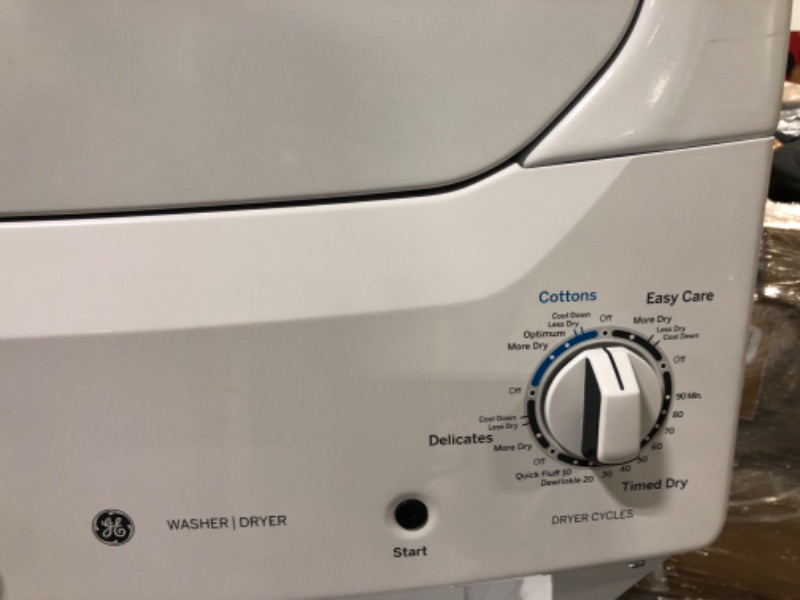 Photo 9 of GE GUD27ESSMWW Unitized Spacemaker 3.8 Washer with Stainless Steel Basket and 5.9 Cu. Ft. Capacity Electric Dryer, White