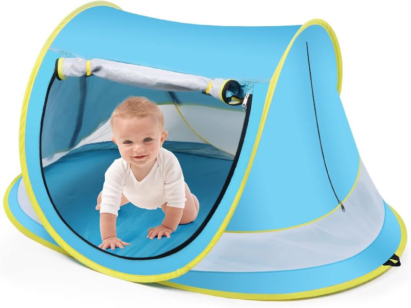 Photo 1 of Baby Beach Tent,Large Pop Up Tent Sun Shade for Beach,Portable Travel with Mosquito Net,Indoor Play Tent,UPF 50+ UV Protection Shelters
