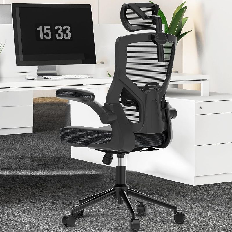 Photo 1 of 
???? ?????? ?????, Ergonomic Mesh Desk Chair, High Back Computer Chair- Adjustable Headrest with Flip-Up Arms, Lumbar Support, Swivel Executive Task Chair (Modern, Black)
