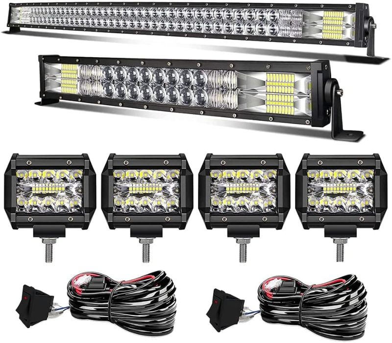 Photo 1 of LED Light Bar KEENAXIS 50 Inch 288W 22 Inch 120W Curved Spot Flood Combo Light Bars 4Pcs 4 Inch 60W Led Pods Cubes Lights for Trucks Jeep ATV UTV Boat with 3-Leads Wiring
