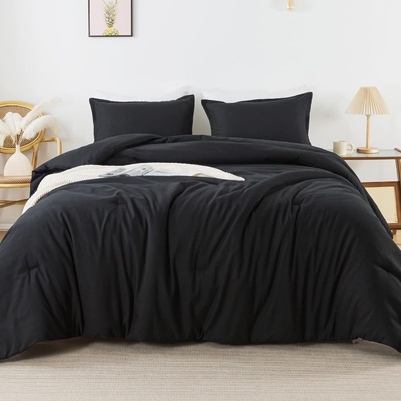 Photo 1 of Andency Black Comforter Set Queen, 3 Pieces Lightweight Solid Bed Comforter for Men Women, All Season Soft Microfiber Down Alternative Comforter Set

