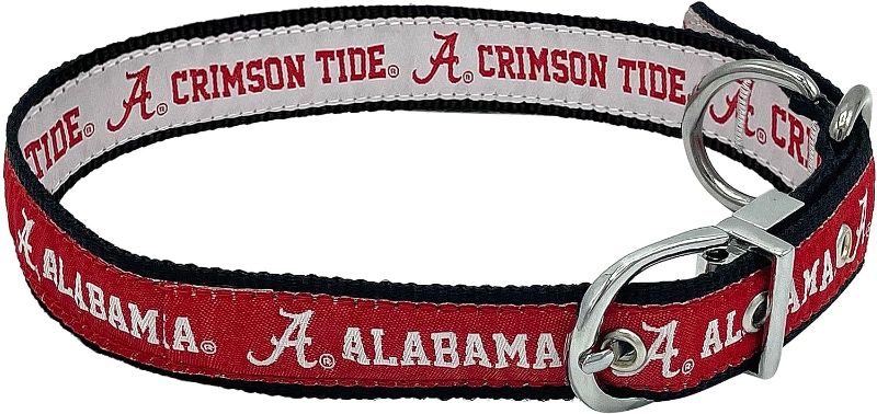 Photo 1 of Alabama Crimson Tide Reversible NCAA Dog Collar, Large. Premium Home & Away Two-Sided Pet Collar Adjustable with Metal Buckle. Your Favorite College Sports Team with a Unique Design on Each Side!
