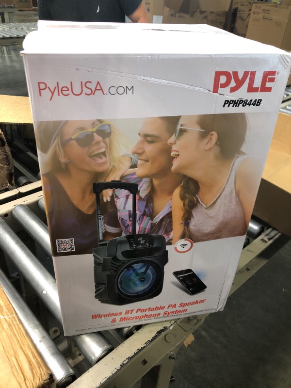 Photo 2 of Pyle 400W Portable Bluetooth PA Loudspeaker - 8” Subwoofer System, 4 Ohm/55-20kHz, USB/MP3/FM Radio/ ¼ Mic Inputs, Multi-Color LED Lights, Built-in Rechargeable Battery w/ Remote Control -PPHP844B