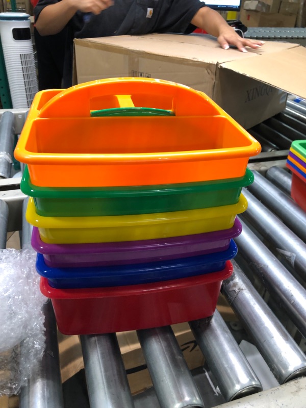 Photo 1 of Really Good Stuff - 163999 Four-Equal-Compartment Caddies, Set of 6, Assorted Colors – Plastic Caddy Organizers with Built-in Handles and Stackable Design, Classroom Storage Made Easy