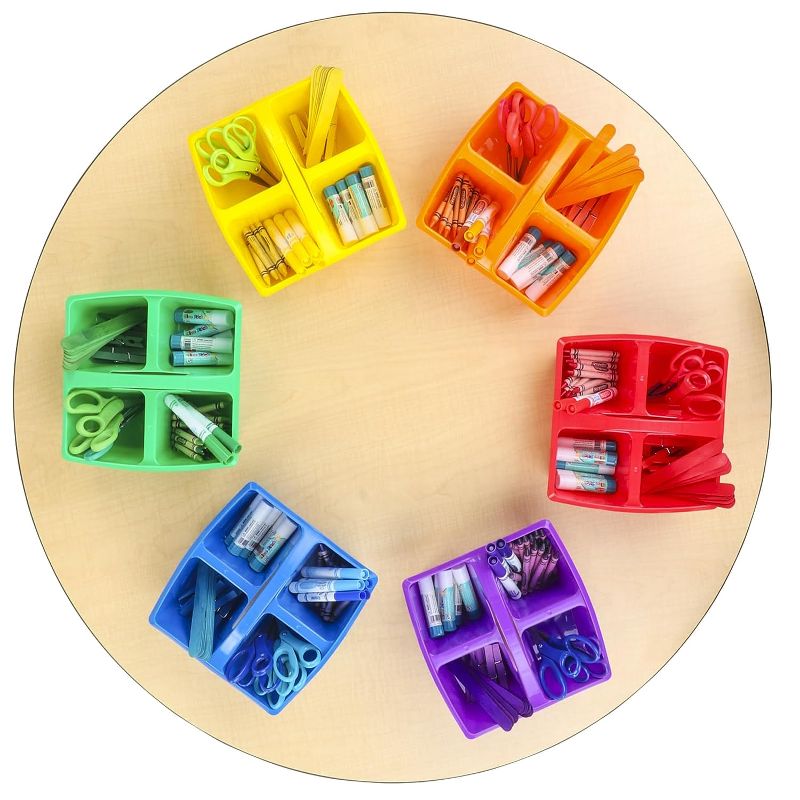 Photo 1 of Really Good Stuff - 163999 Four-Equal-Compartment Caddies, Set of 6, Assorted Colors – Plastic Caddy Organizers with Built-in Handles and Stackable Design, Classroom Storage Made Easy