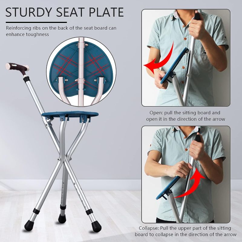 Photo 1 of Yayayo Hold 440 lbs Folding Canes with Seat Walking Stick Height Adjustment Cane Seat Capacity Frosted Handle with Magnetic Therapy Stone Massage Crutches Stool