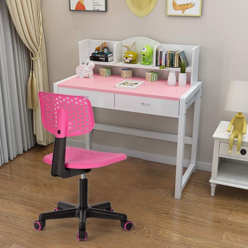 Photo 1 of FurnitureR Swivel Writing Task Chair Low Mid Back Armless Height Adjustable Computer Desk Chair for Home Office Kindergarten Girls Boys Teens Students,W15.9 x D14.6 x H34.3 (Pink)