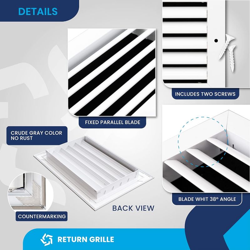 Photo 1 of 10x6 Aluminum Return Grille Vent Cover for HVAC Ceiling/Sidewall. Easy Air Flow. Gable Vents. Designed for air Extraction. (11.6x7.6" Face).