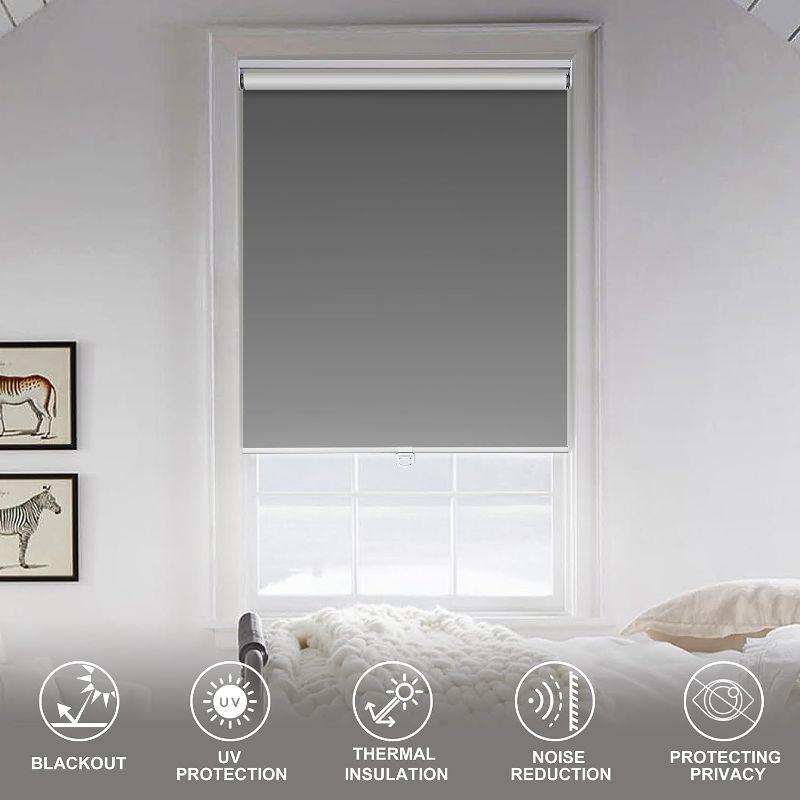 Photo 1 of  Roller Shades for Windows Blackout Easy to Install Cordless Rolling Shades Room Darkening Window Blinds UV Protection Window Shades for Home Living Room Bedroom Gray,Custom Size