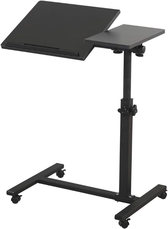 Photo 1 of TigerDad Overbed Bedside Desk Mobile Rolling Laptop Stand Tilting Overbed Table with Wheels Height Adjustable Tray Table for Laptop Bed Sofa Side Table (Black)