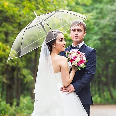 Photo 1 of 1 PACK Clear Wedding Umbrella Bulk Transparent Travel Umbrella Foldable Clear Umbrella Manual Open and Close Compact Folding Umbrella for Wedding Anniversary Christmas Party Favors