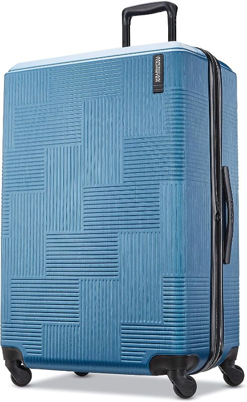 Photo 1 of American Tourister Stratum XLT Expandable Hardside Luggage with Spinner Wheels, Blue, Checked-Large 28-Inch Checked-Large 28-Inch blue