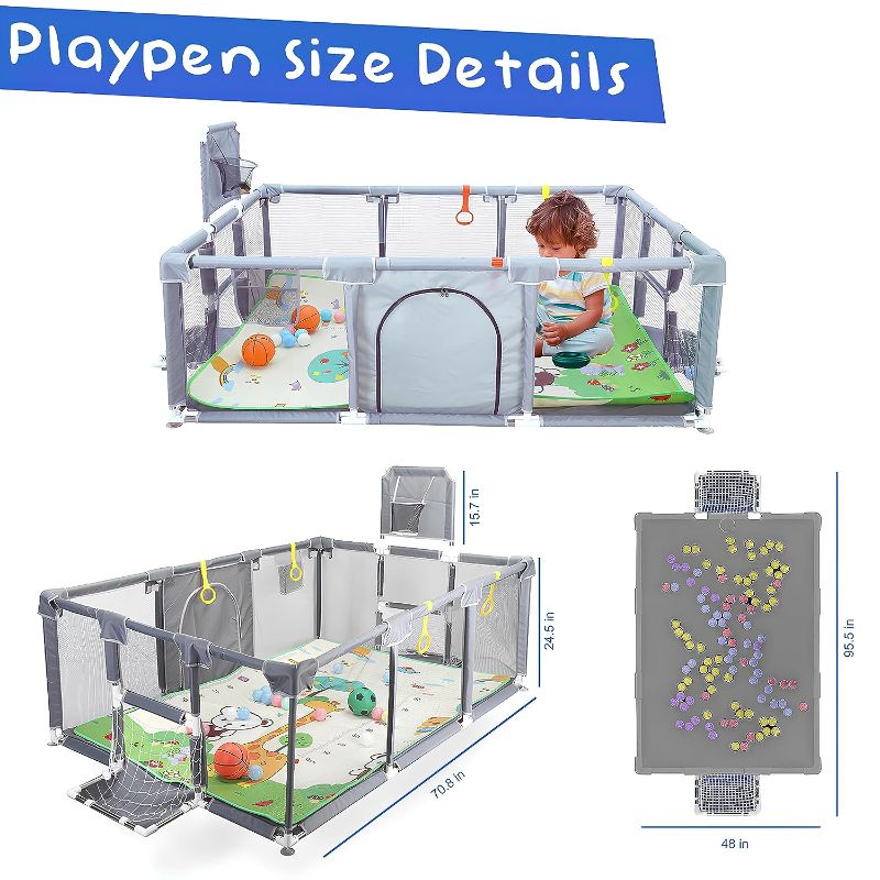 Photo 1 of Baby Playpen with Mat, Playpen for Babies and Toddlers, Large Playpen with Mat, Sports Arena, Play Pen with Accessories, Baby Play Yards, PlayPen Indoor & Outdoor Activity, Sturdy Kids