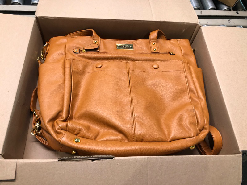 Photo 1 of DOFASAYI Leather Diaper Bag Backpack - Chic Vegan Leather Diaper Bag Tote for Mom and Dad, Leather Diaper Bag with Cosmetic Bag, Changing Pad, Messenger Strap, Stroller Hook, Mud Brown Leather Mud Brown Leather