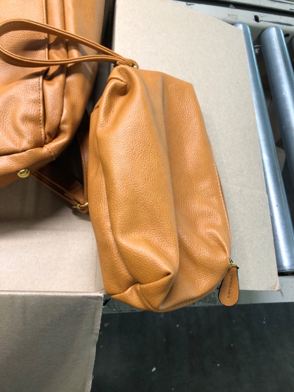 Photo 1 of DOFASAYI Leather Diaper Bag Backpack - Chic Vegan Leather Diaper Bag Tote for Mom and Dad, Leather Diaper Bag with Cosmetic Bag, Changing Pad, Messenger Strap, Stroller Hook, Mud Brown Leather Mud Brown Leather