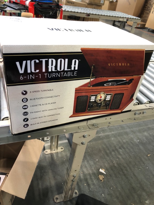 Photo 2 of Victrola Nostalgic 6-in-1 Bluetooth Record Player & Multimedia Center with Built-in Speakers - 3-Speed Turntable, CD & Cassette Player, FM Radio | Wireless Music Streaming | Mahogany Mahogany Entertainment Center