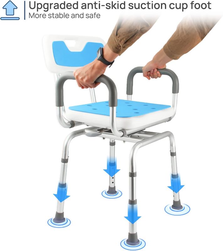 Photo 1 of 360° Swivel Shower Chair for Inside Shower, Boiarc Shower Seat with Back and Arms, Heavy Duty Bath Shower Chairs for Seniors for Shower Stall, Handicap Shower Stool for Seniors Elderly Disabled
