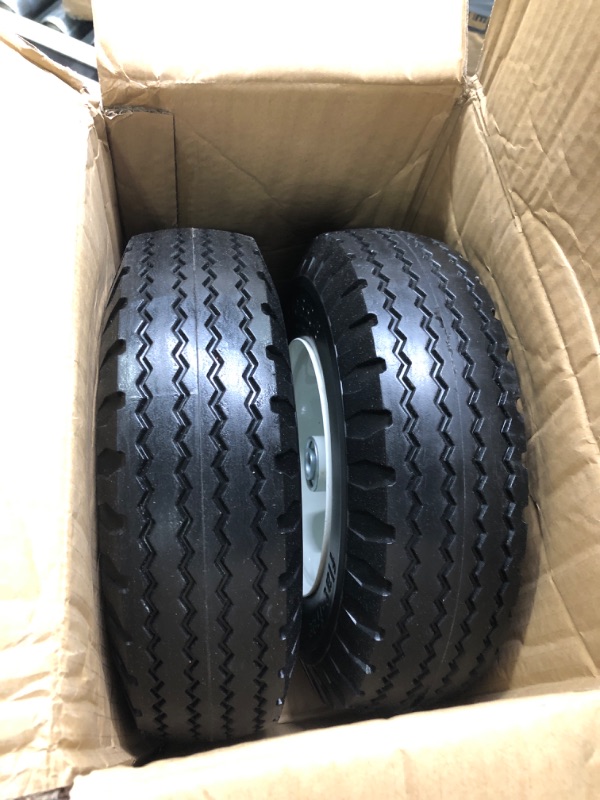 Photo 3 of 2-Pack 4.10/3.50-6" Flat Free Tire with Rim,13" Hand Truck Utility Universal Wheels, 3" Centered Hub with 5/8" Ball Bearings,w/Grease Fitting,410/350-6",410/350x6