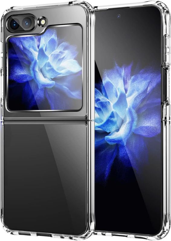 Photo 1 of KUGEW for Samsung Galaxy Z Flip 5 Clear Case, Crystal Clear Slim Fit Thin Transparent Phone Cover Soft TPU Bumper Corners Rubber Shockproof Anti-Slip Heavy Duty Protection (Clear)