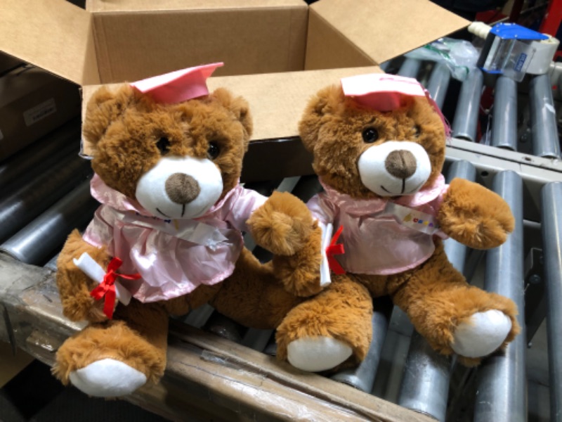 Photo 3 of 2 Pcs Graduation Bear Plush Stuffed Toy Bear Graduation Gifts Bear Doll Stuffed Bear with Grad Cap Diploma Stuffed Bear Plush Toy for Preschool Kindergarten College Gift (Brown, Pink, 11.8 Inch)