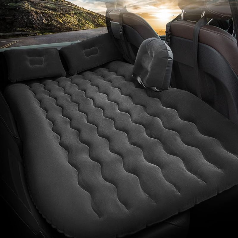 Photo 1 of AmFor Car Air Mattress Bed,Removable Camping Mattress for Car Back Seat,Portable Car Bed,Travel Car Air Mattress,Sleeping Inflatable Mattress,Two Air Pillows,Flocking Surface,Car Universal(Black)