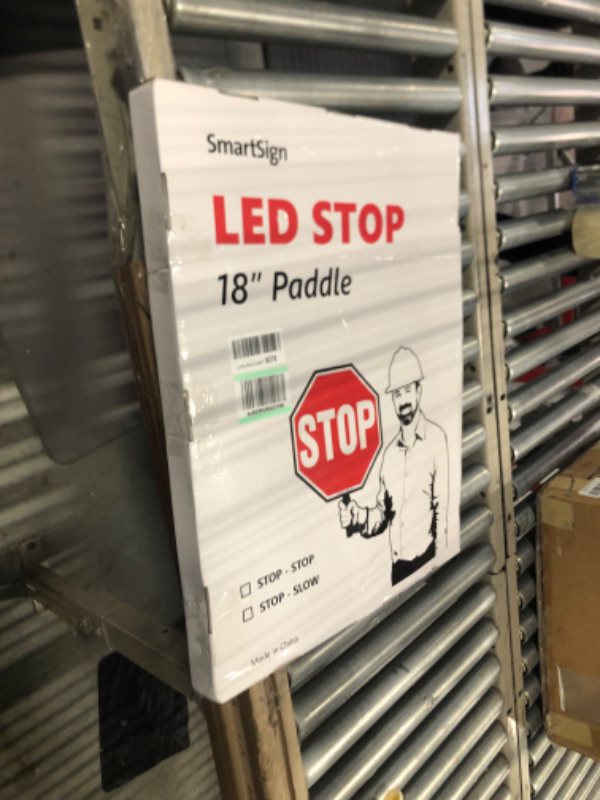 Photo 2 of SmartSign LED STOP Paddle - Reflective Hand Held Stop Sign with Handle, 18" Double-Sided, Steady/Flashing LED Light Modes, Rechargeable, Foam-Padded Grip, Red, Pack of 1 18" x 18"