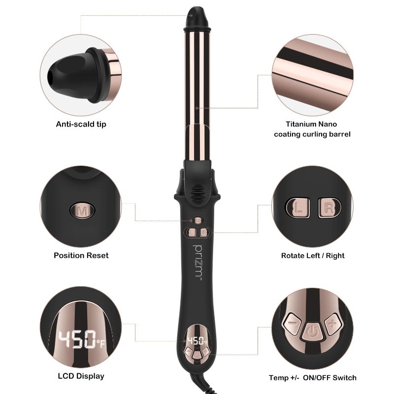 Photo 1 of Prizm 1 Inch Wavy Professional Rotating Curling Iron, Nano Titanium Auto Spin Curling Wand Hair Curler with 11 Adjustable Temps 250°F to 450°F, Anti-Scald & Dual Voltage