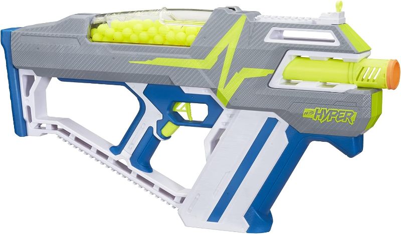 Photo 1 of NERF Hyper Mach-100 Fully Motorized Blaster, 80 Hyper Rounds, Eyewear, Up to 110 FPS Velocity, Easy Reload, Holds Up to 100 Rounds Standard Packaging