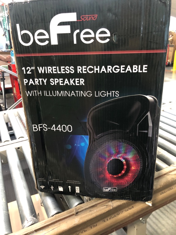 Photo 2 of beFree Sound 12 Inch 2500 Watt Bluetooth Rechargeable Portable Party PA Speaker with Illuminating Lights,Black,BFS-12 Portable Speaker