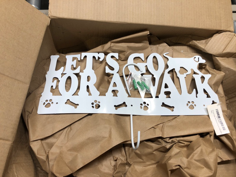 Photo 1 of DEI Leash Holder Wall Rack, Let's Go for a Walk (White)