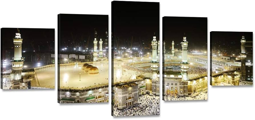 Photo 1 of 5 Panel Islamic Muslim Holy Place Print Kaaba in Mecca Framed Wall Art Poster Artwork Framed Ready to Hang-60x32 inches