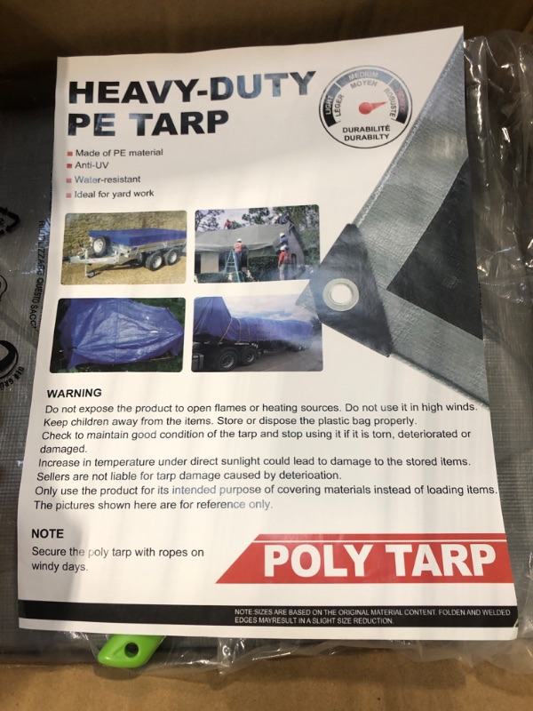 Photo 4 of AmazonCommercial Multi Purpose Waterproof Poly Tarp Cover, 12 X 25 FT, 16MIL Thick, Silver/Black, 1-Pack