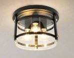 Photo 1 of 12 in. W Industrial 3-Light Flush Mount Ceiling Light, Black Metal Vintage Farmhouse Light