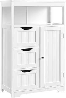 Photo 1 of Yaheetech Bathroom Floor Cabinet Wooden Storage Organizer with 1 Door and 3 Drawers, Free-Standing Cupboard for Kitchen/Living Room/Bathroom Use, White