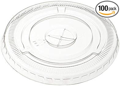 Photo 1 of [100 Count] Clear PET Plastic Flat Lids With Straw Slot for 12, 16, 20 & 24 oz. Milkshake Cups