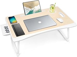 Photo 1 of Amaredom Laptop Bed Desk Tray Bed Table, Foldable Portable Lap Desk Notebook Stand Reading Holder with Storage Drawer and Cup Holder for Eating Breakfast on Bed/Couch/Sofa