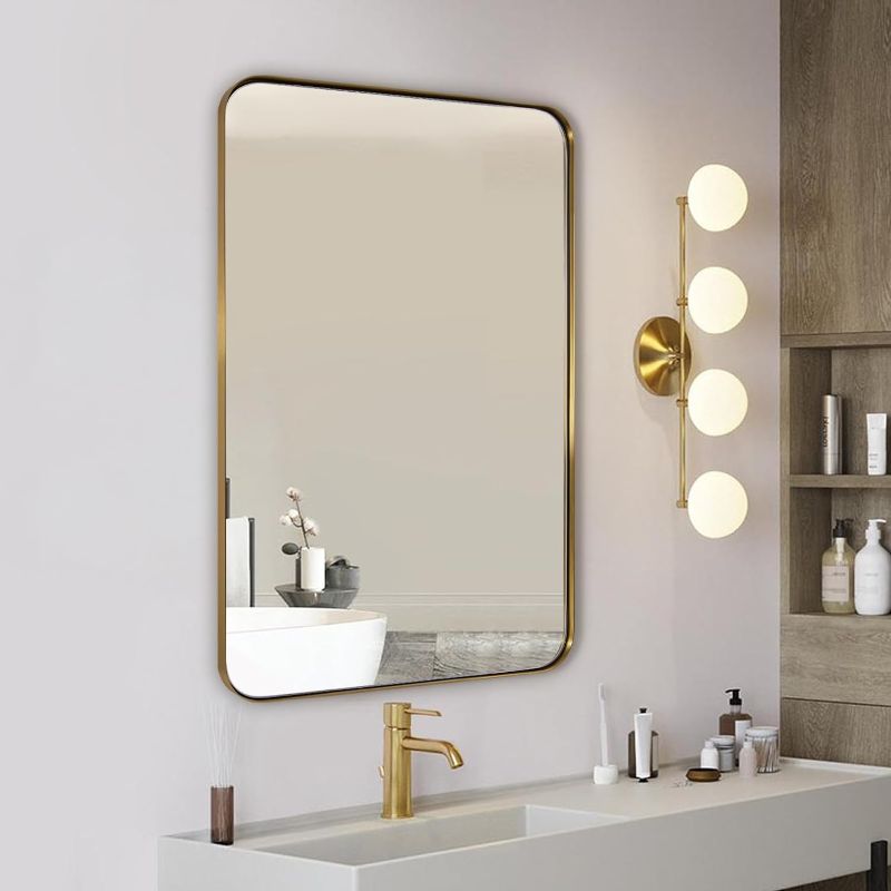 Photo 1 of ANDY STAR Gold Bathroom Mirror, 22" x 30" Brushed Brass Metal Wall Mirror, Rounded Rectangle Mirror for Vanity, Framed in Premium Stainless Steel…
Visit the ANDY STAR Store