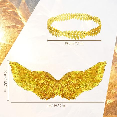 Photo 1 of Halloween Wing Feather Wings Costume Wings and Roman Head Wreath Leaf Crown for Women Girls Accessory Kit