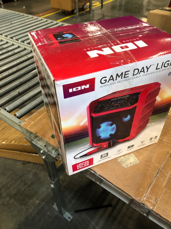 Photo 2 of ION Audio Gameday Lights - Portable Bluetooth Speaker 50W W/Battery, Karaoke Microphone, AM FM Radio, & Handle and USB Charging - Red Exclusive